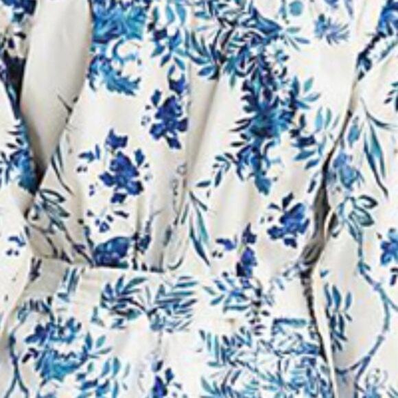 ANTHROPOLOGIE NWT Blue and White Floral Belted Jumpsuit Romper – Size Large 12 - Picture 5 of 13